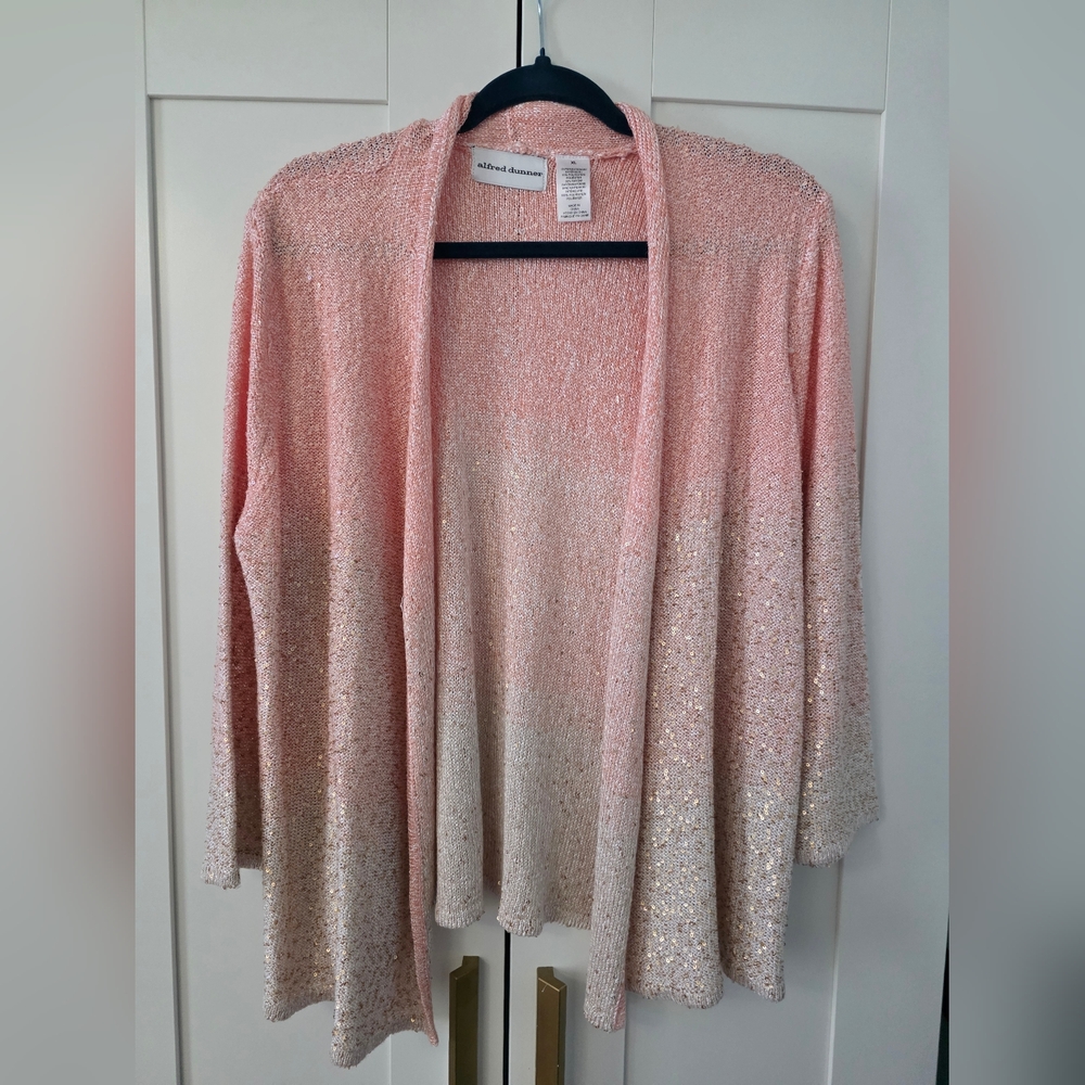 Alfred Dunner XL Sparkle Open-Front Cardigan – Peach Ombre with Sequins